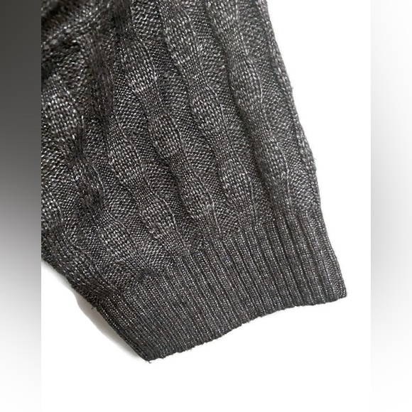 DKNY Jeans cropped grey & silver cable knit turtleneck, Medium, 3/4 sleeve. - Picture 4 of 10